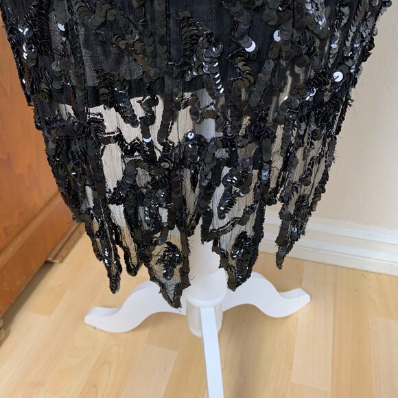 Vintage Sweet Love Black Silk Beaded Sequin Dress Sheer Sleeves L Whimsy Goth - Picture 3 of 12
